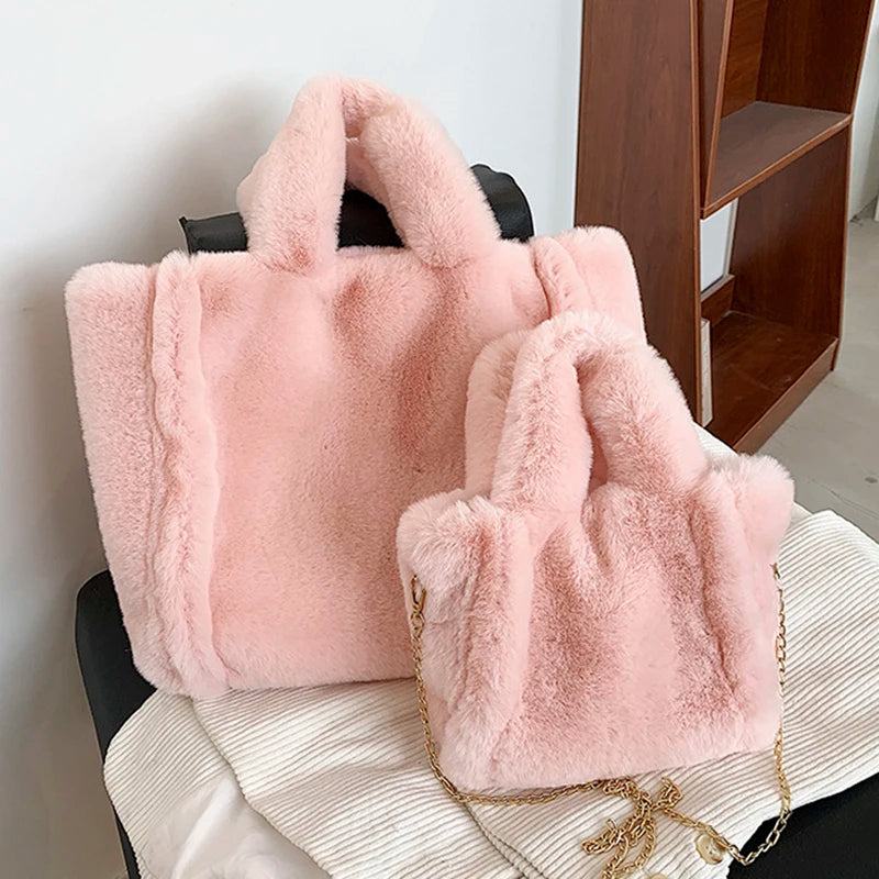 Winter Faux Fur Large Handbag High Capacity Fluffy Shoulder Crossbody Bag
