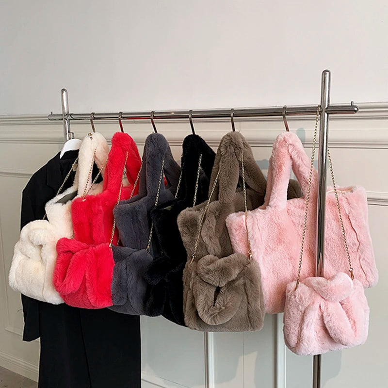 Winter Faux Fur Large Handbag High Capacity Fluffy Shoulder Crossbody Bag