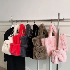 Winter Faux Fur Large Handbag High Capacity Fluffy Shoulder Crossbody Bag