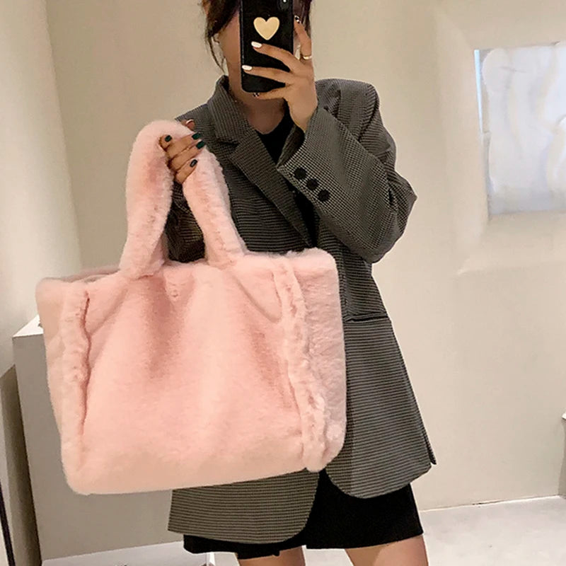 Winter Faux Fur Large Handbag High Capacity Fluffy Shoulder Crossbody Bag