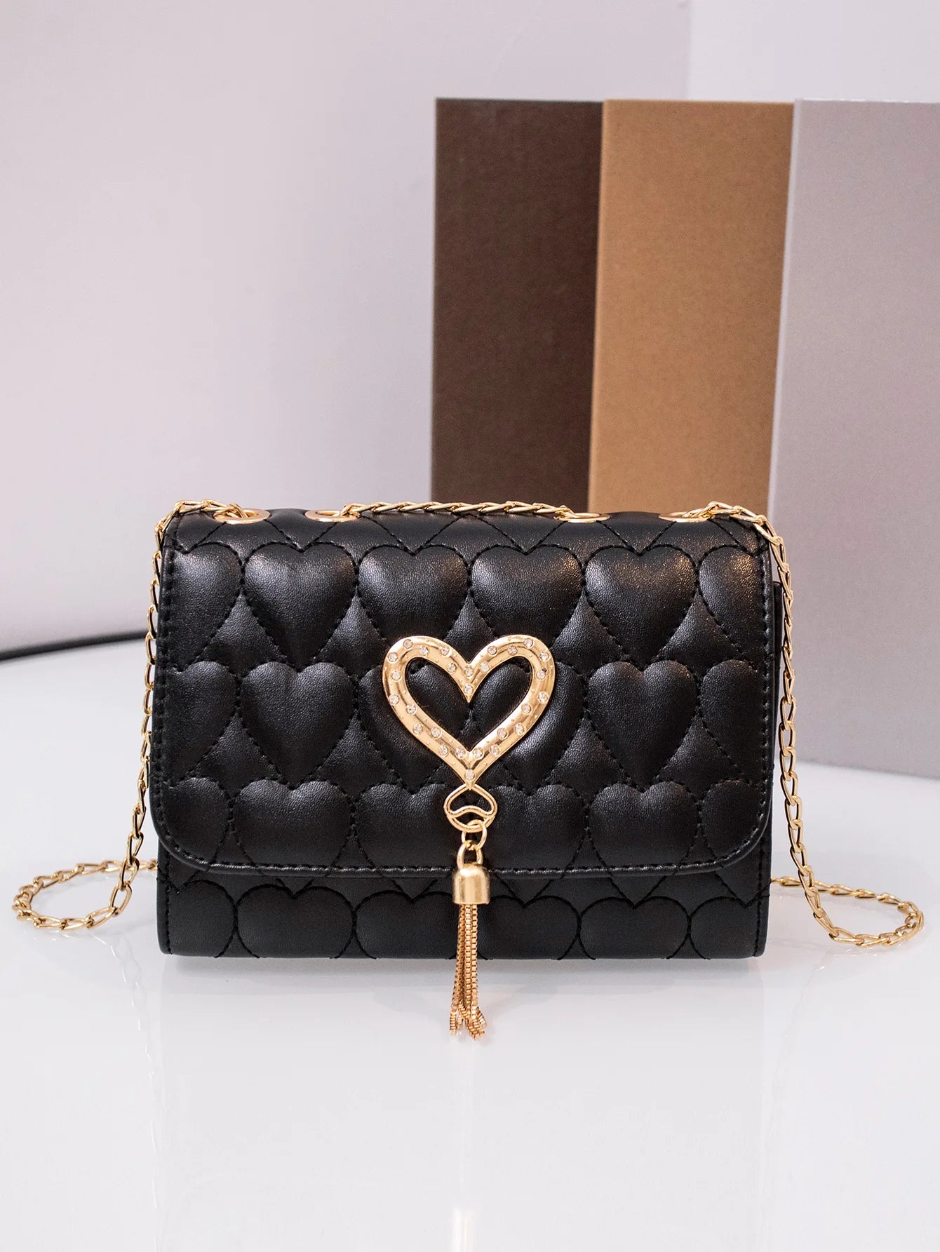 Women Faux Leather Messenger Shoulder Bag Diamonds Chain Tassel Quilted Handbags