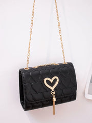Women Faux Leather Messenger Shoulder Bag Diamonds Chain Tassel Quilted Handbags