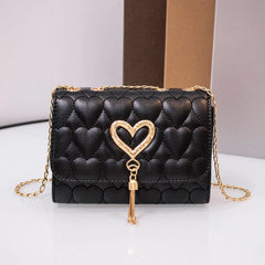 Women Faux Leather Messenger Shoulder Bag Diamonds Chain Tassel Quilted Handbags