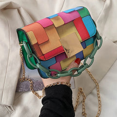 Women Rainbow Chain Small Square Bag Messenger Handbag