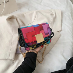 Women Rainbow Chain Small Square Bag Messenger Handbag