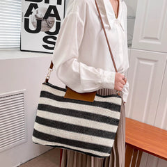 Women Clutch Large Capacity Knit Messenger Bag Striped Soft Zipper