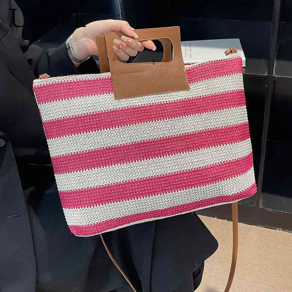 Women Knit Messenger Bag Striped Zipper Soft for Travel