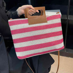 Women Knit Messenger Bag Striped Zipper Soft for Travel