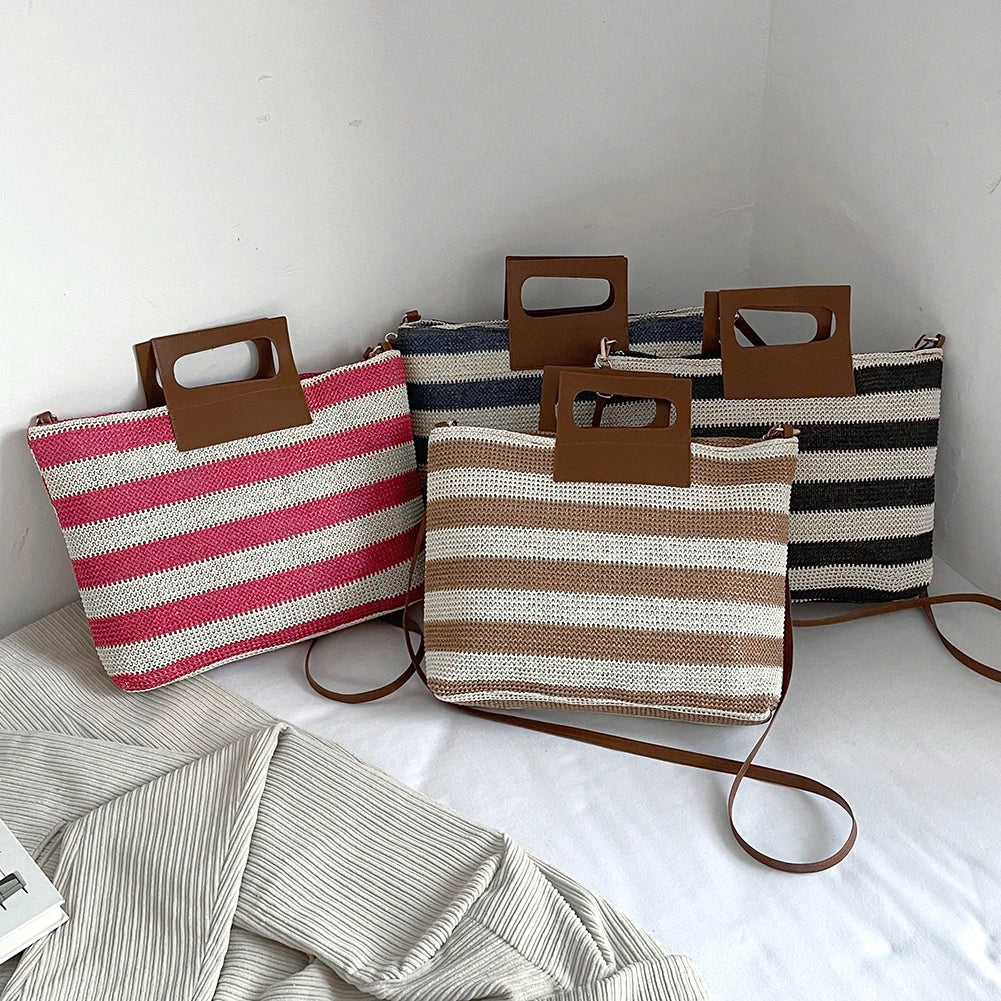 Women Clutch Large Capacity Knit Messenger Bag Striped Soft Zipper