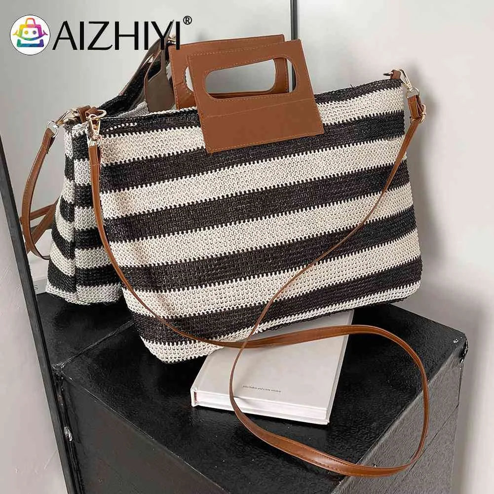 Women Clutch Handbag Striped Knit Top-Handle Soft Zipper