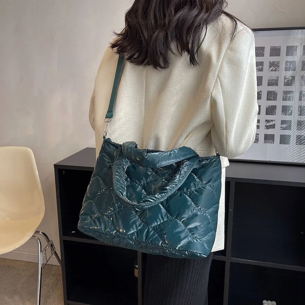 Women Winter Quilted Nylon Cotton-padded Tote Bag