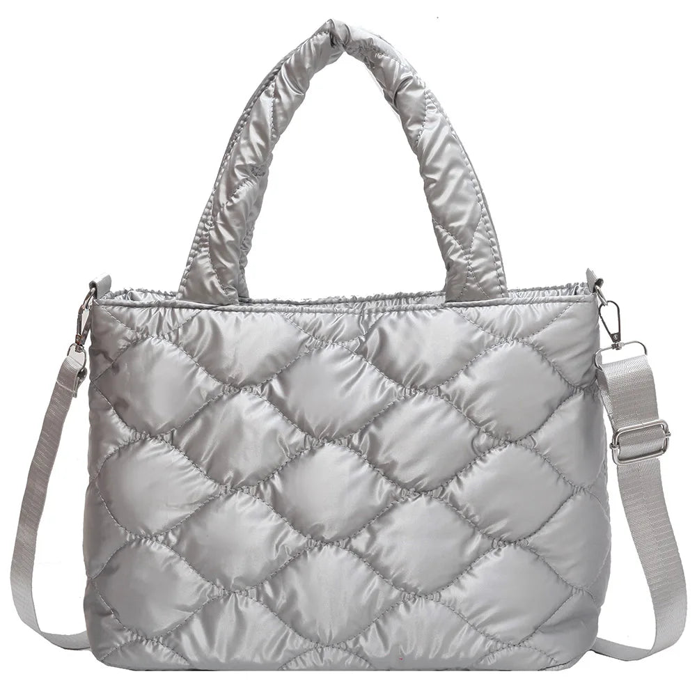 Women Winter Quilted Nylon Cotton-padded Tote Bag