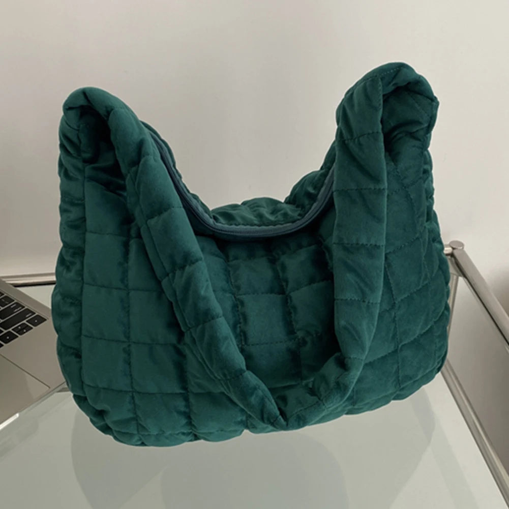 Women Tote Check Quilted Plaid Handle Soft Large Capacity Solid Casual