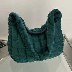 Women Tote Check Quilted Plaid Handle Soft Large Capacity Solid Casual