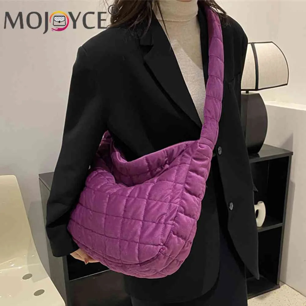 Women Check Quilted Plaid Messenger Bag Soft Large Capacity Solid Casual