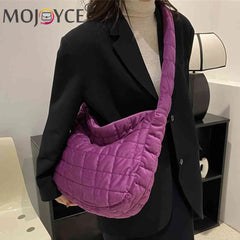 Women Check Quilted Plaid Messenger Bag Soft Large Capacity Solid Casual