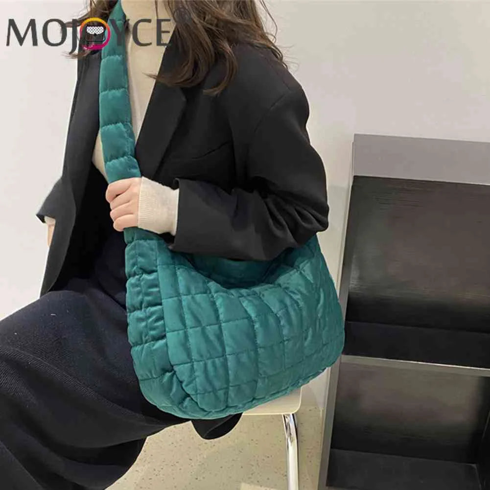 Women Check Quilted Plaid Messenger Bag Soft Large Capacity Solid Casual