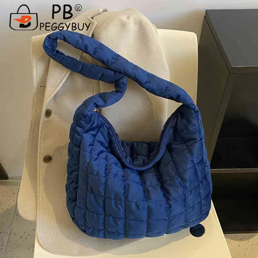 Women Check Quilted Plaid Handbag Winter Soft Large Capacity Casual