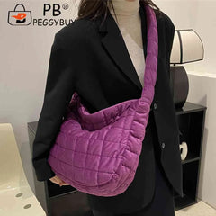 Women Check Quilted Plaid Handbag Winter Soft Large Capacity Casual