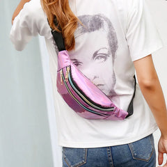 Women Laser Waist Bag Phone Pouch Geometric Chest Belt Fanny Pack