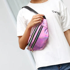 Women Laser Waist Bag Phone Pouch Geometric Chest Belt Fanny Pack