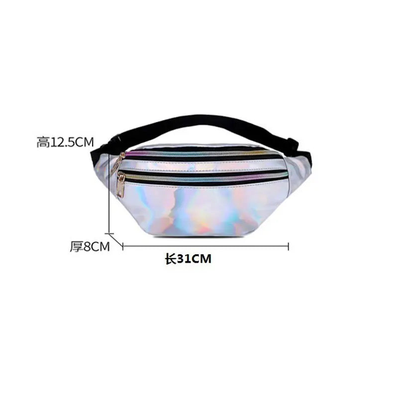 Women Laser Waist Bag Phone Pouch Geometric Chest Belt Fanny Pack