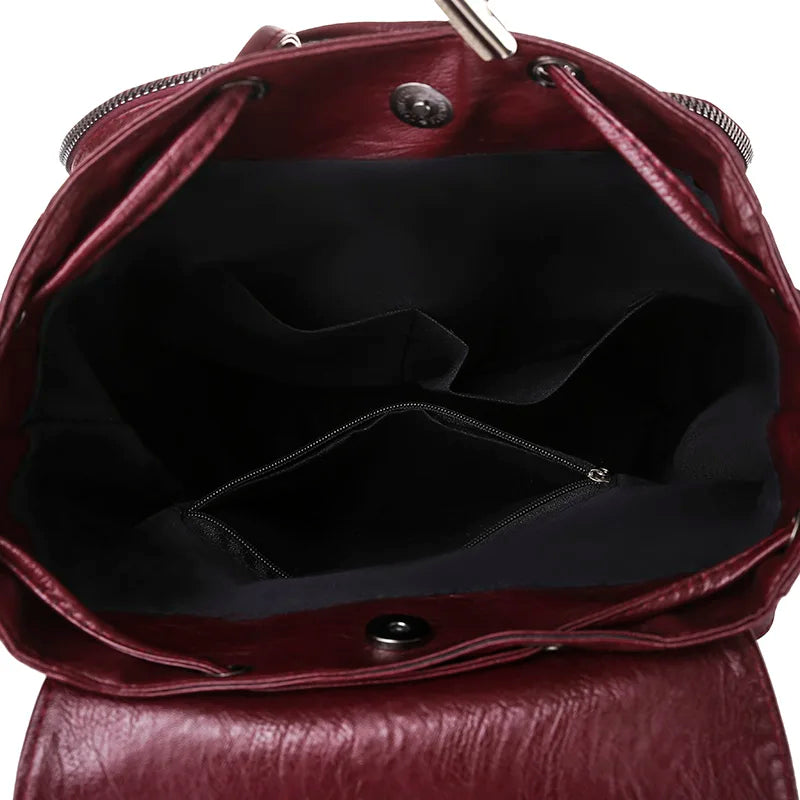 Women Leather Rucksack Student School Bag High Travel Backpack