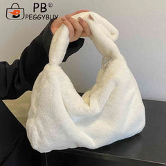 Soft Fluffy Plush Tote Shoulder Bag for Women, Zipper Phone Cosmetic Holder