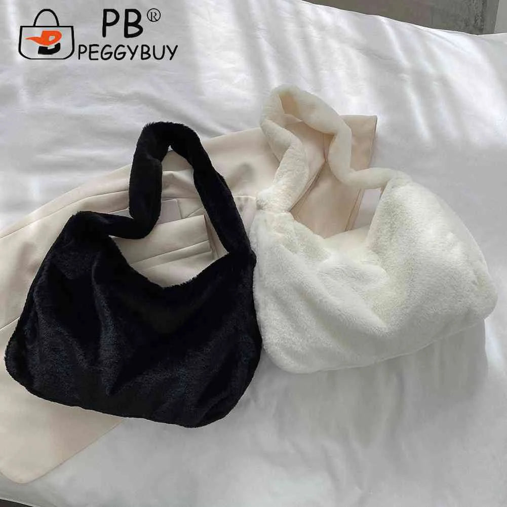 Soft Fluffy Plush Tote Shoulder Bag for Women, Zipper Phone Cosmetic Holder