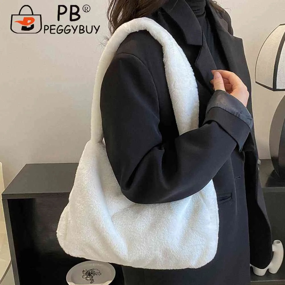 Soft Fluffy Plush Tote Shoulder Bag for Women, Zipper Phone Cosmetic Holder