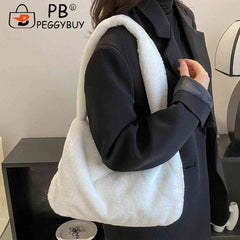 Soft Fluffy Plush Tote Shoulder Bag for Women, Zipper Phone Cosmetic Holder