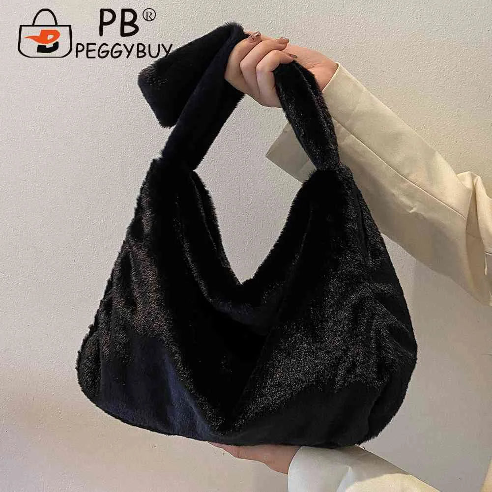 Soft Fluffy Plush Tote Shoulder Bag for Women, Zipper Phone Cosmetic Holder