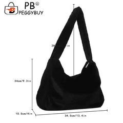 Soft Fluffy Plush Tote Shoulder Bag for Women, Zipper Phone Cosmetic Holder