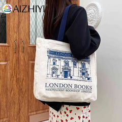 London Bookshop Canvas Clutch Purse Travel Shopping