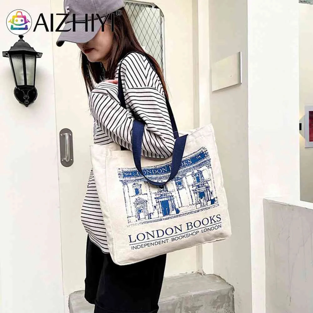 London Bookshop Canvas Clutch Purse Travel Shopping