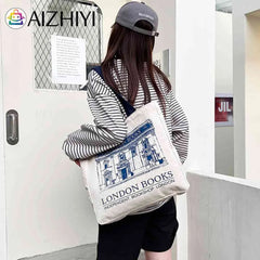 London Bookshop Canvas Clutch Purse Travel Shopping