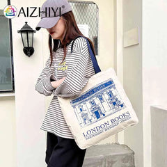 London Bookshop Canvas Clutch Purse Travel Shopping