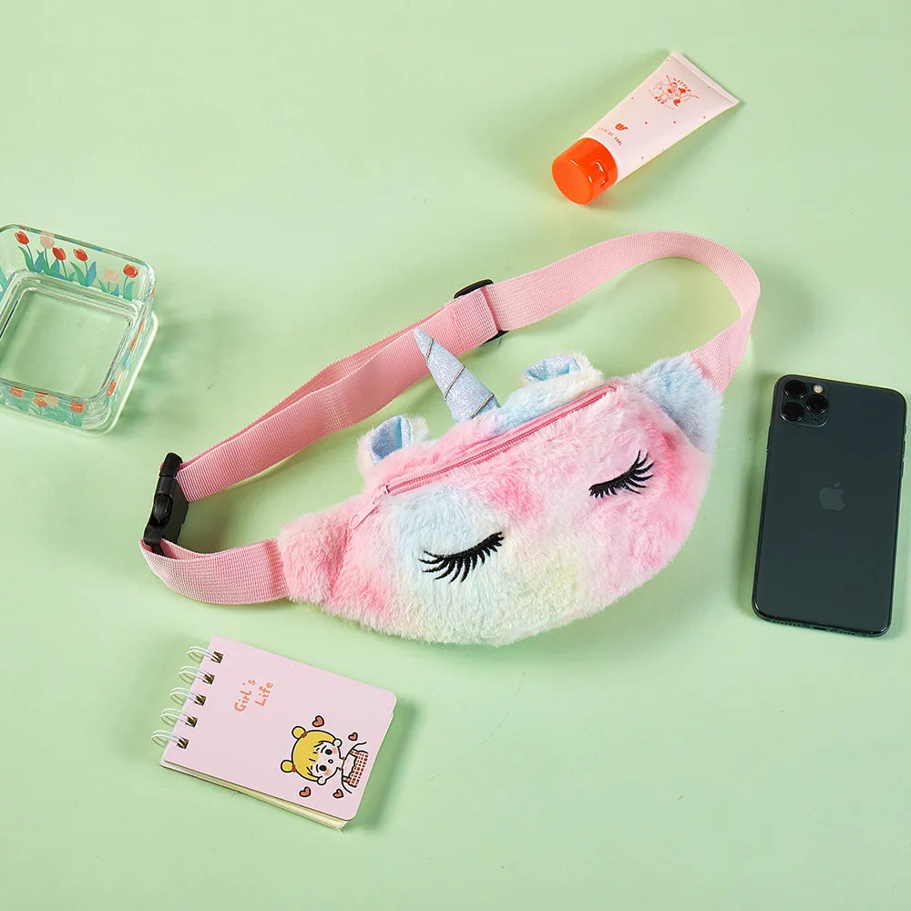 Flannel Waist Pack Unicorn Eyelash Shoulder Belt Bag Girl Fanny Phone Bag