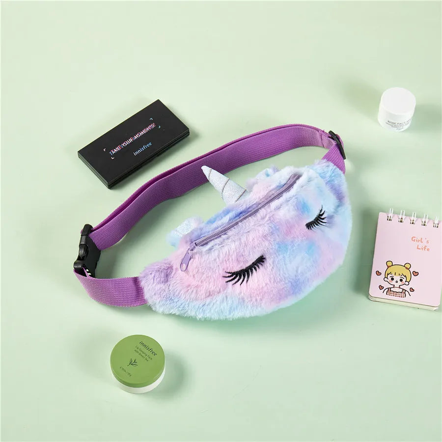 Flannel Waist Pack Unicorn Eyelash Shoulder Belt Bag Girl Fanny Phone Bag