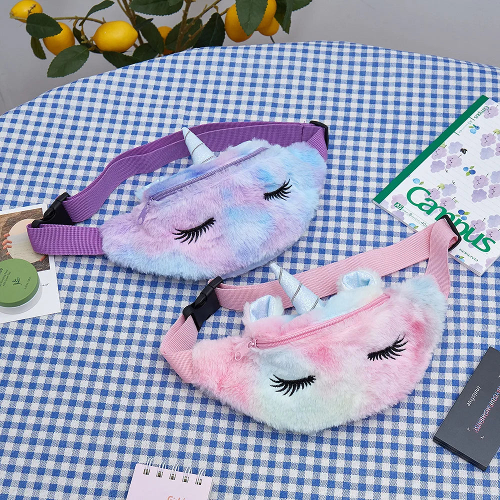 Flannel Waist Pack Unicorn Eyelash Shoulder Belt Bag Girl Fanny Phone Bag