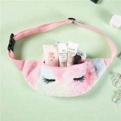 Women Flannel Waist Pack Unicorn Eyelash Shoulder Belt Bag