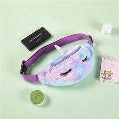 Women Flannel Waist Pack Unicorn Eyelash Shoulder Belt Bag