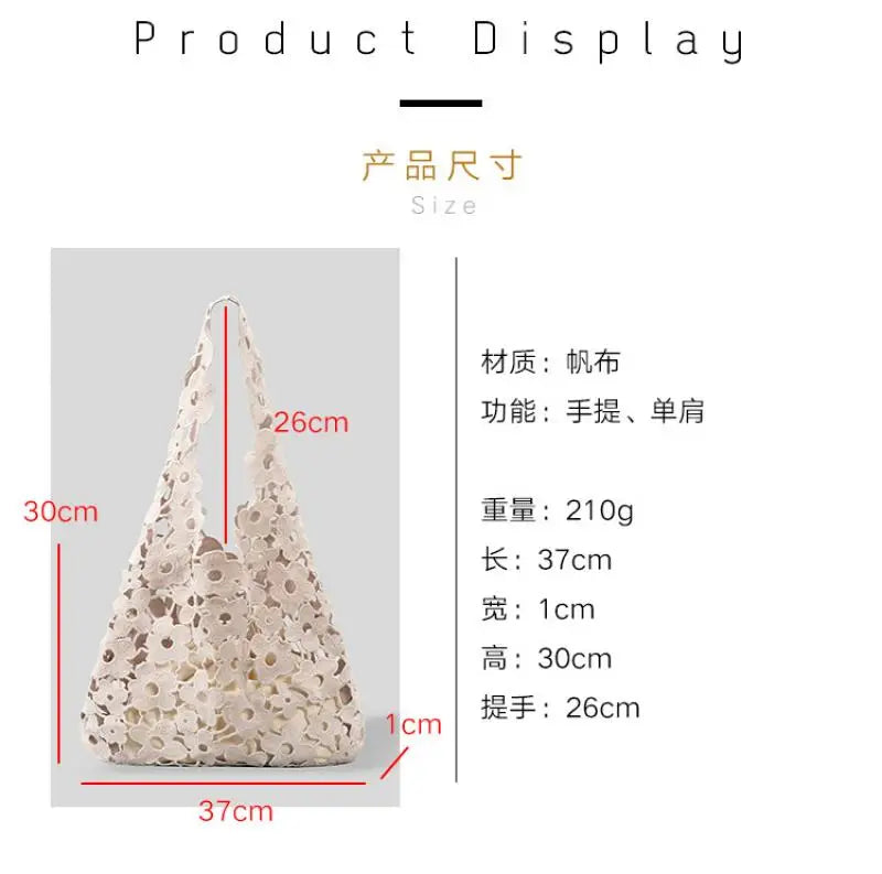 Women Flower Hollow Canvas Shoulder Bag Handbags
