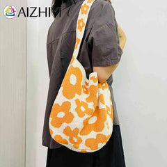 Women Flower Knitted Shoulder Bag Handbag Large Capacity Travel Tote