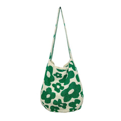 Women Flower Knitted Shoulder Bag Female Handbag Large Capacity Travel Tote