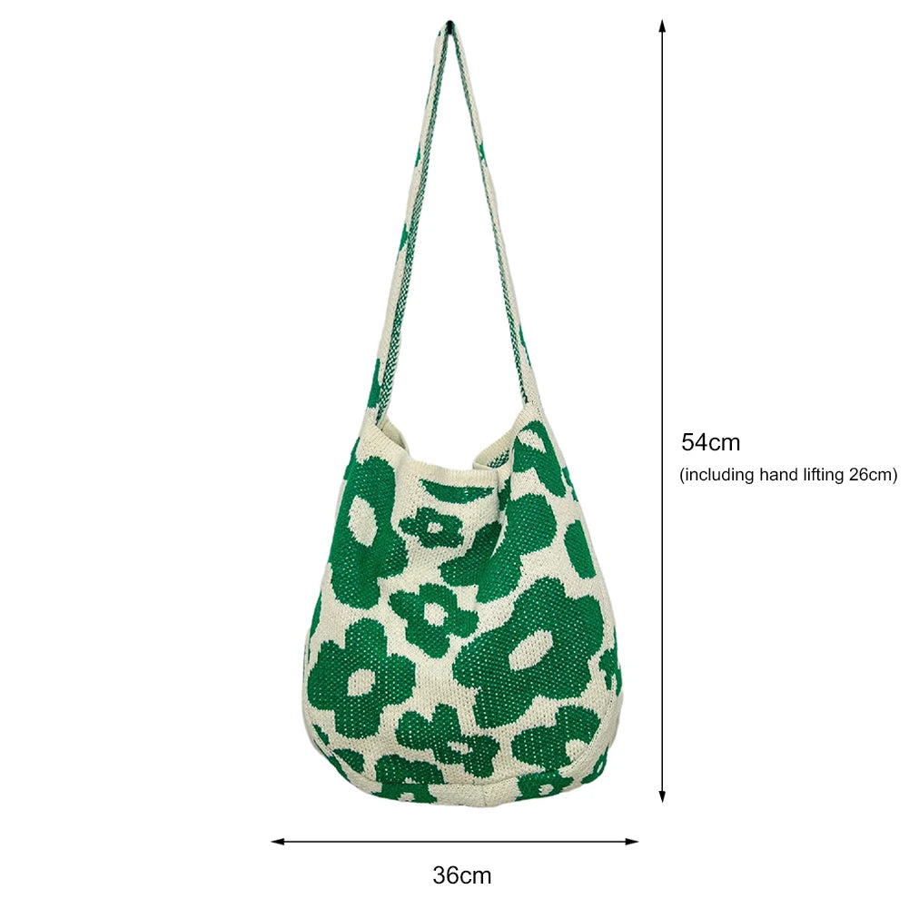 Women Flower Knitted Shoulder Bag Travel Shopper Bag Female Handbags