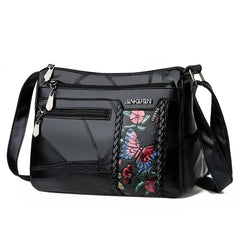 Women Flower Printed PU Leather Crossbody Bag Large Capacity Shoulder Bag