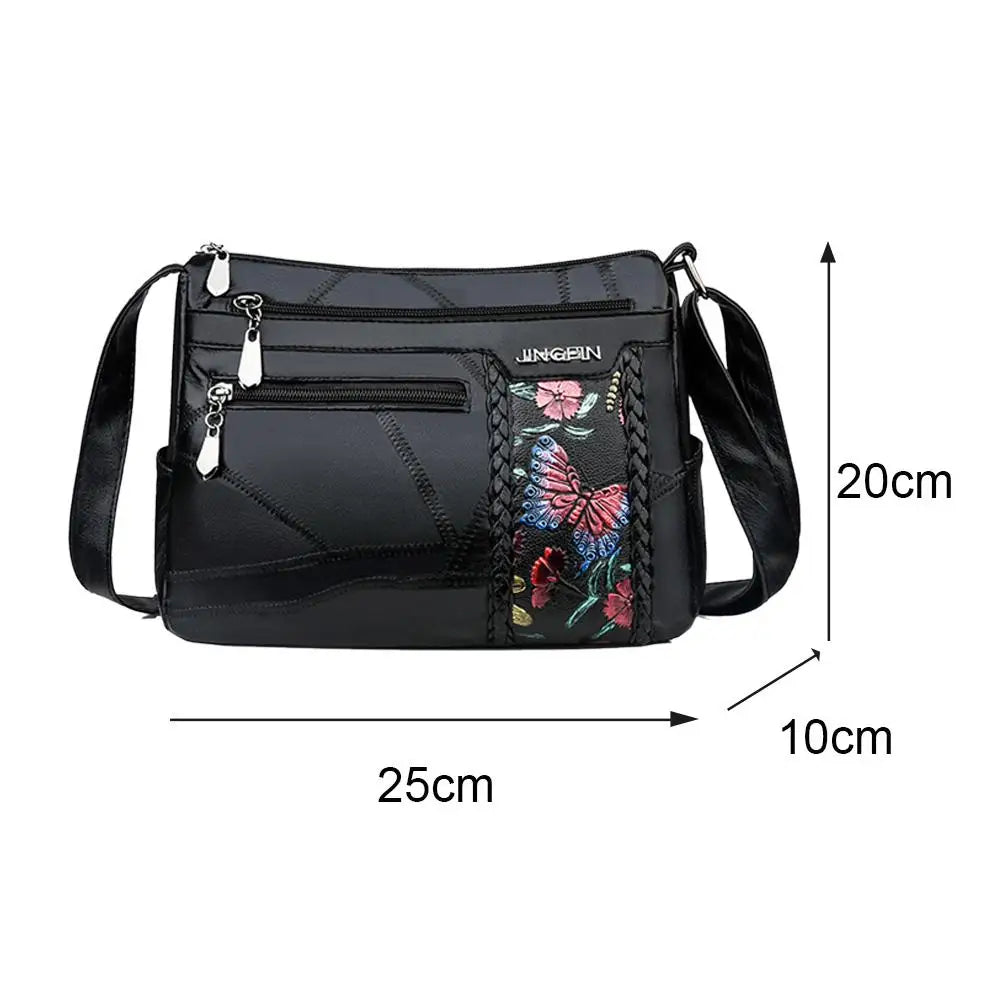 Women Flower Printed PU Leather Crossbody Bag Large Capacity Shoulder Bag
