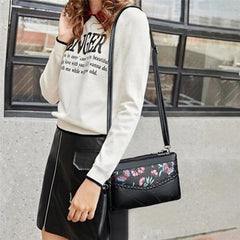 Women Flower Printed Crossbody Bag Large Capacity Shoulder Bag Retro Handbag