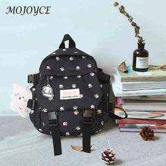 Women Flowers Backpack with Pendant Floral School Bag Multi-purpose
